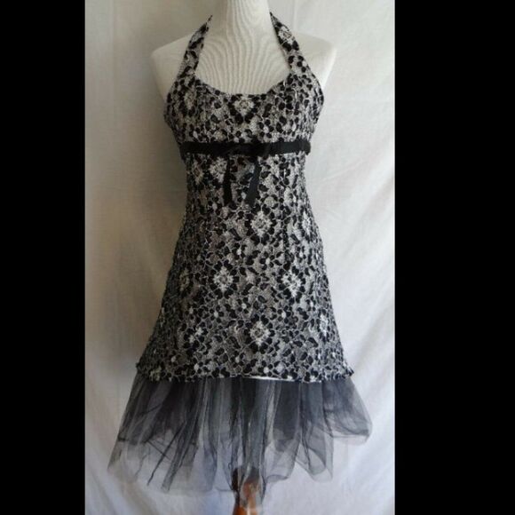 Cache Black & White Lace Tulle Cocktail Dress 6 NWT - Picture 1 of 5